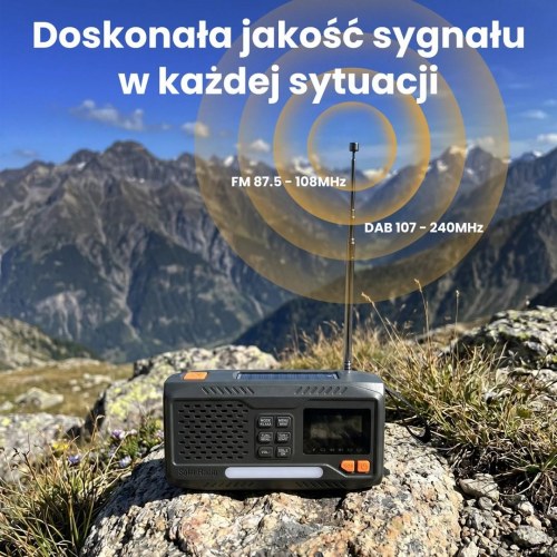 Extralink BT-4000 nødradio med DAB/FM, Bluetooth og sol-/dynamo-powerbank - Sort/Orange