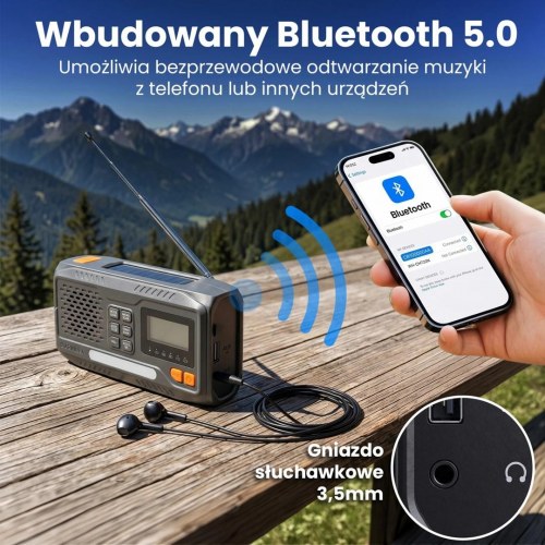 Extralink BT-4000 nødradio med DAB/FM, Bluetooth og sol-/dynamo-powerbank - Sort/Orange
