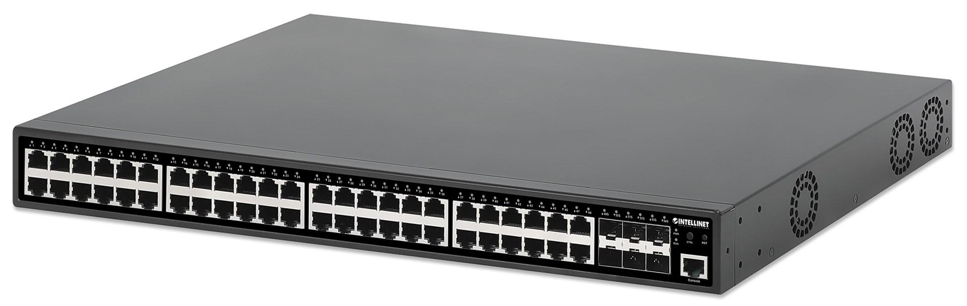 Intellinet 48‑port Gigabit PoE+ L2+ managed switch - 6 x 10G SFP+ uplinks, 450 W PoE-budget