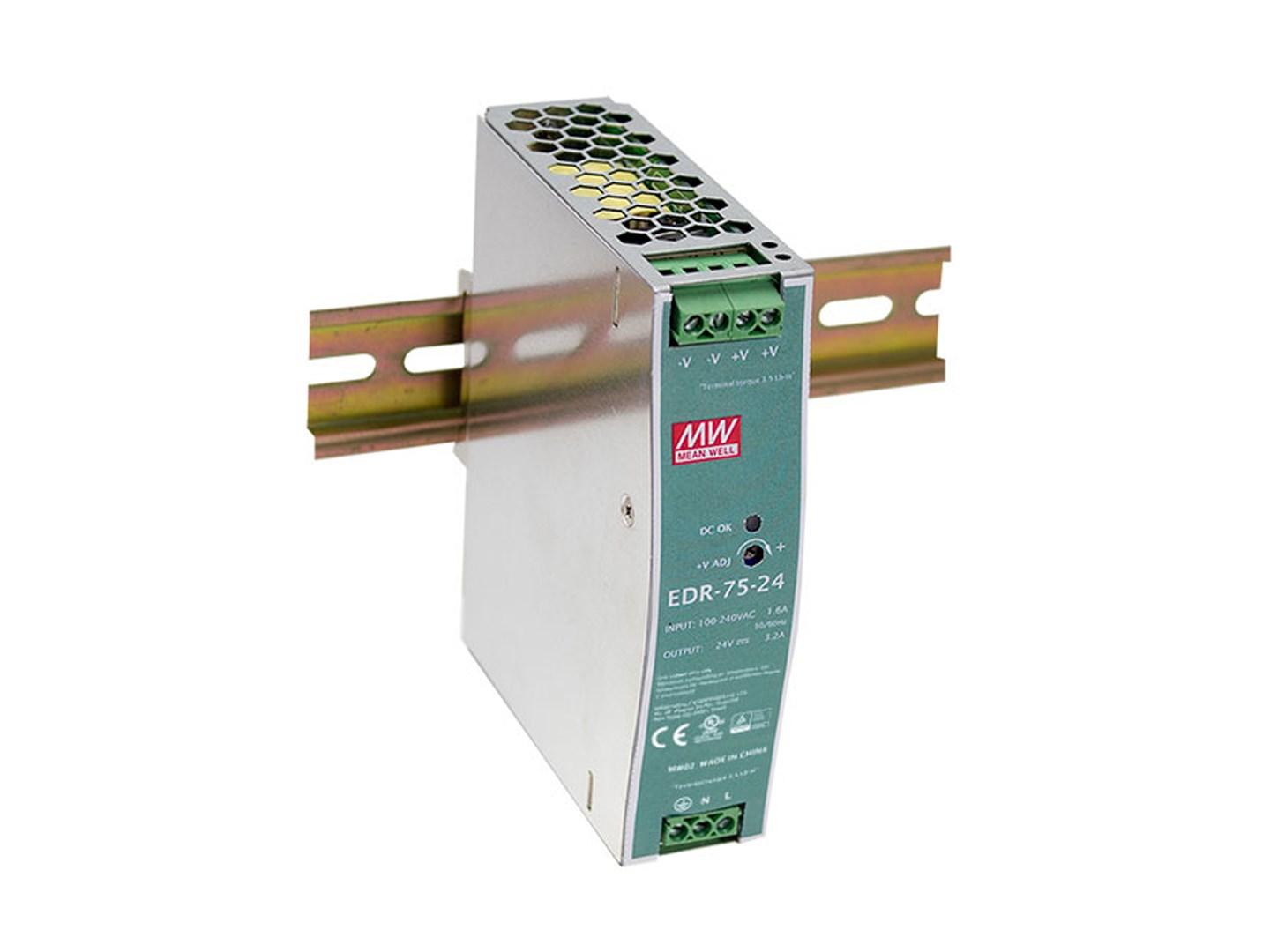 Industriel 48 V DC strømforsyning 75 W til DIN-skinne - PoE-klar