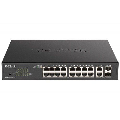 D-Link DGS-1100-18PV2 - administreret L2 Gigabit PoE-switch, 1U, sort