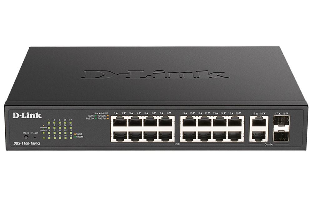 D-Link DGS-1100-18PV2 - administreret L2 Gigabit PoE-switch, 1U, sort