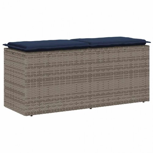 Havebænk med hynde i polyrattan - grå, 110×40×44 cm