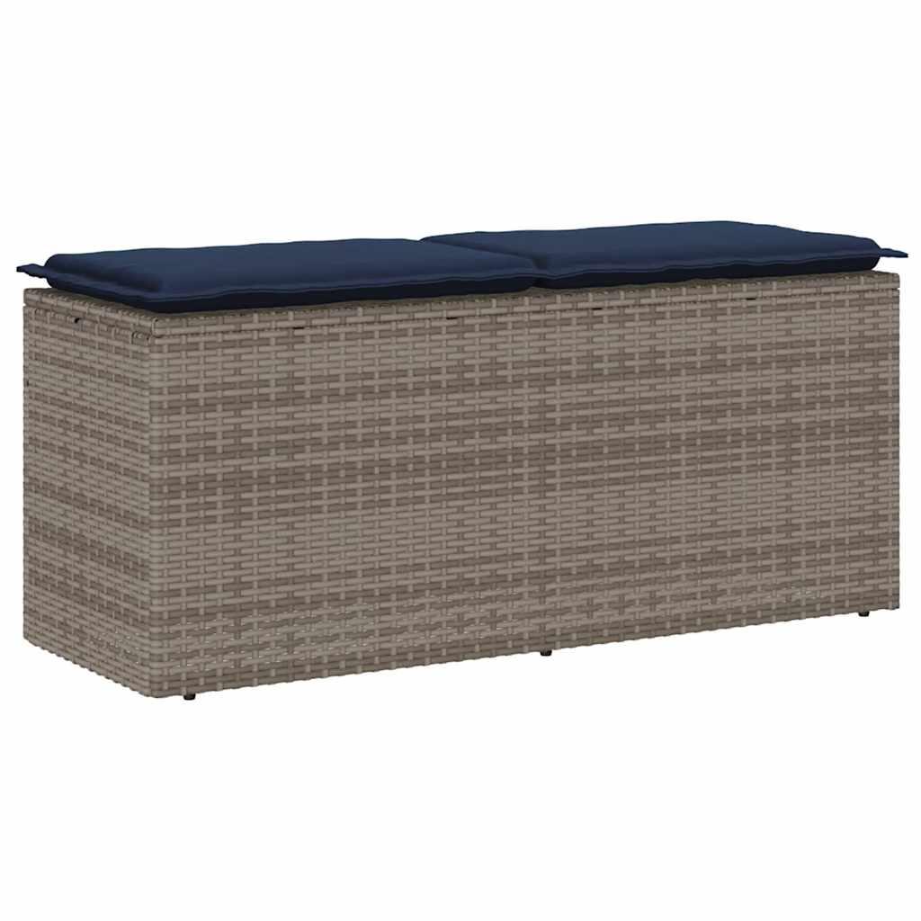 Havebænk med hynde i polyrattan - grå, 110×40×44 cm