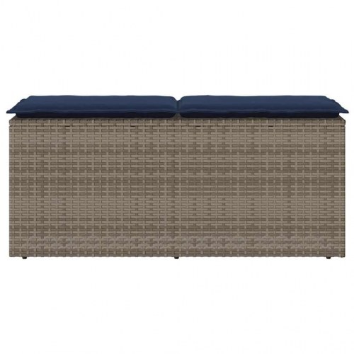 Havebænk med hynde i polyrattan - grå, 110×40×44 cm