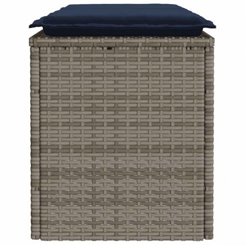 Havebænk med hynde i polyrattan - grå, 110×40×44 cm