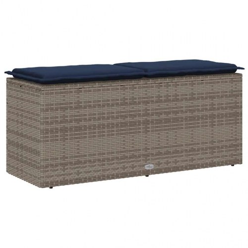 Havebænk med hynde i polyrattan - grå, 110×40×44 cm