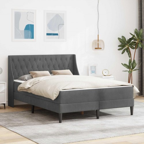 Sengeramme med madras - mørkegrå fløjl 137 × 190 cm