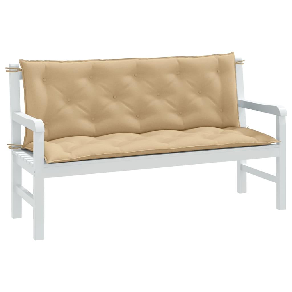 Hynder til havebænk - 2 stk., 150×50×7 cm, stof meleret beige