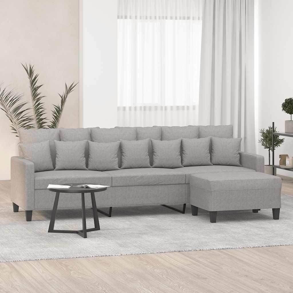 3-personers sofa med chaiselong/fodskammel - 228 cm stof, lysegrå