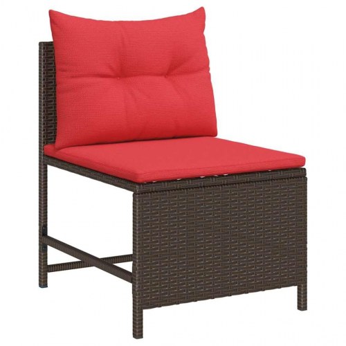 Havesofa-sæt i brun/rød polyrattan - 6 dele med puder