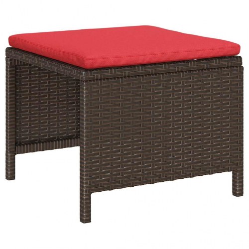 Havesofa-sæt i brun/rød polyrattan - 6 dele med puder