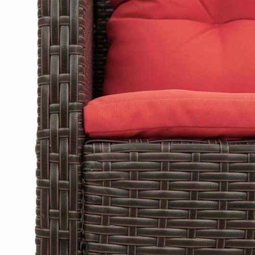 Havesofa-sæt i brun/rød polyrattan - 6 dele med puder