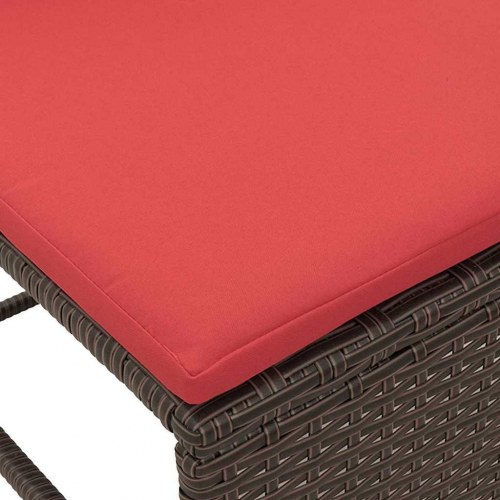 Havesofa-sæt i brun/rød polyrattan - 6 dele med puder