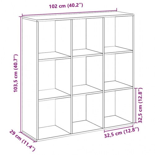 Bogreol/rumdeler med 9 rum - 102×29×103,5 cm, kunsteg