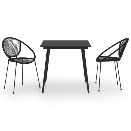 Udendørs spisebordssæt i PVC-rattan - 3 dele, sort