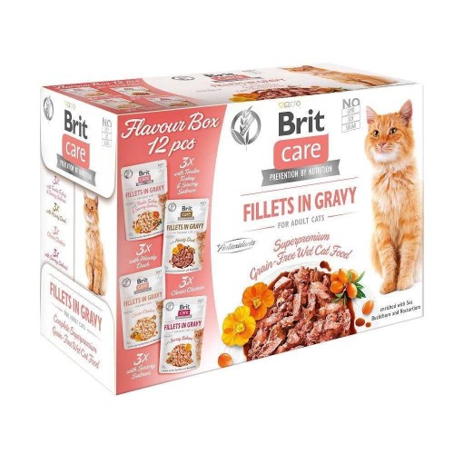 Brit Care Fillets in Gravy - vådfoder til kat - 12×85 g smagsboks