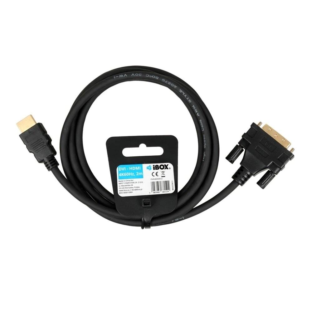 iBox ITVFHDDVI012 HDMI til DVI-kabel - 2 m, sort
