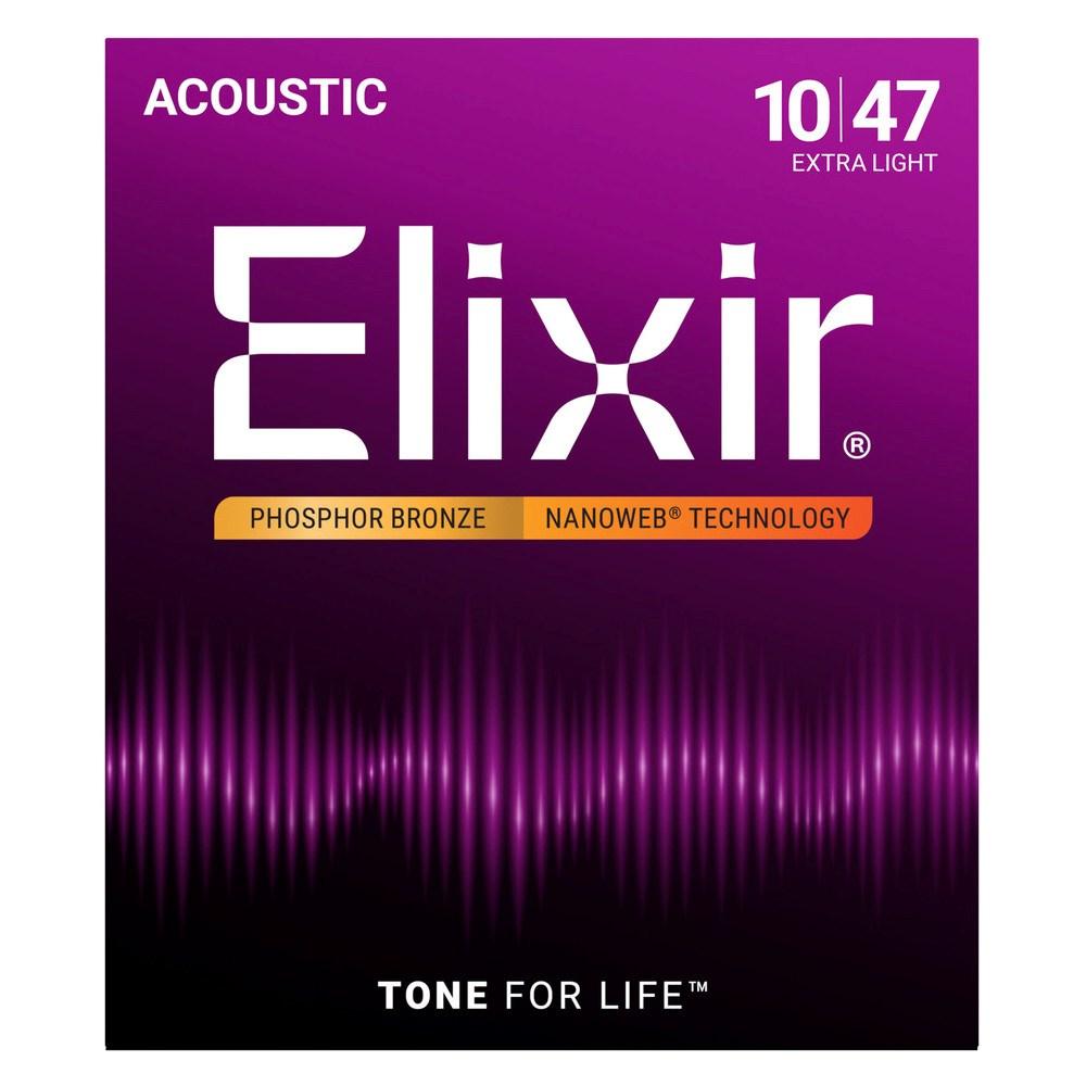 Elixir 16002 Phosphor Bronze Extra Light Nanoweb - akustiske guitarstrenge (10-47) billede