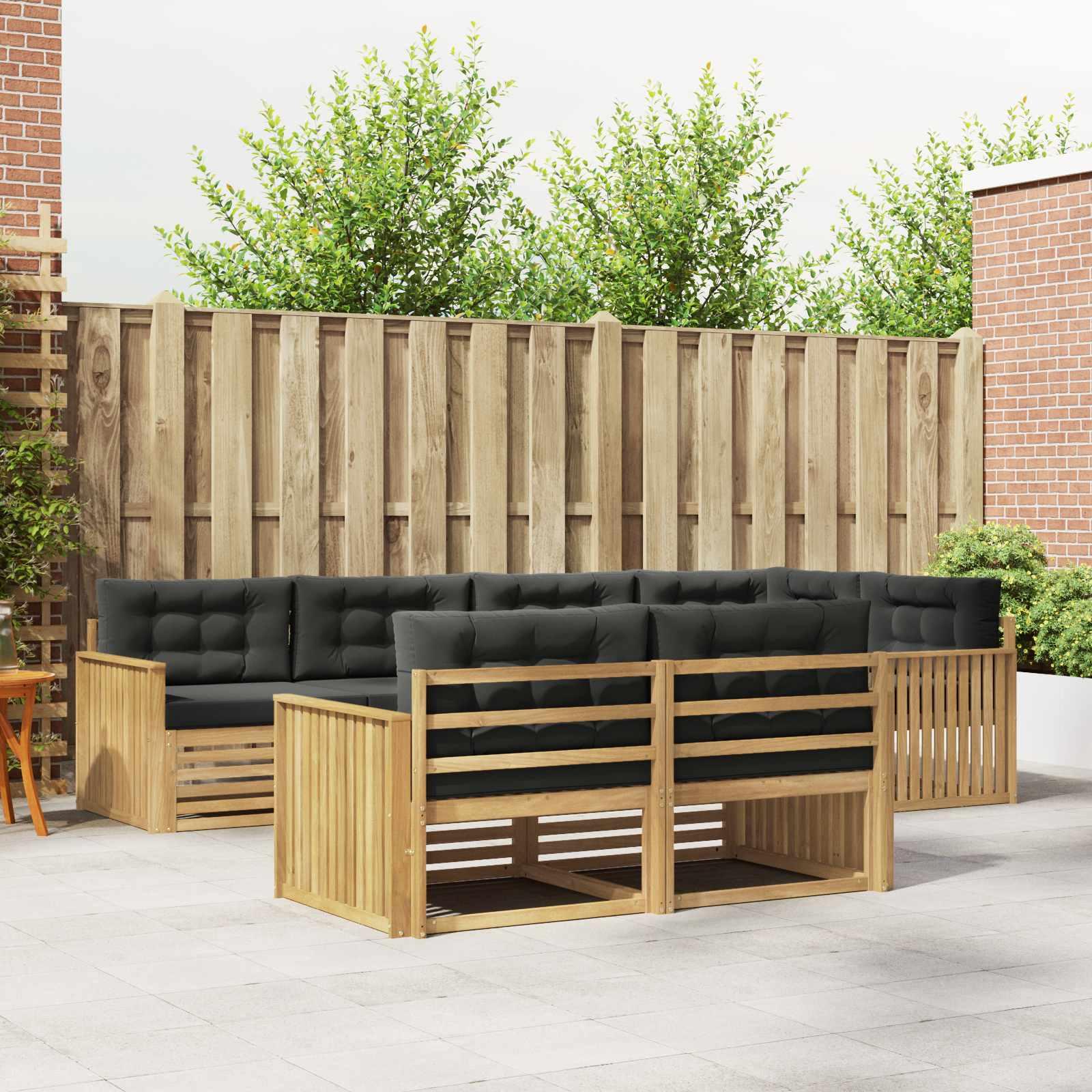 Udendørs sofagruppe - 7-personers loungesæt i akacietræ, hvid/antracit, 327 × 168,5 × 73 cm