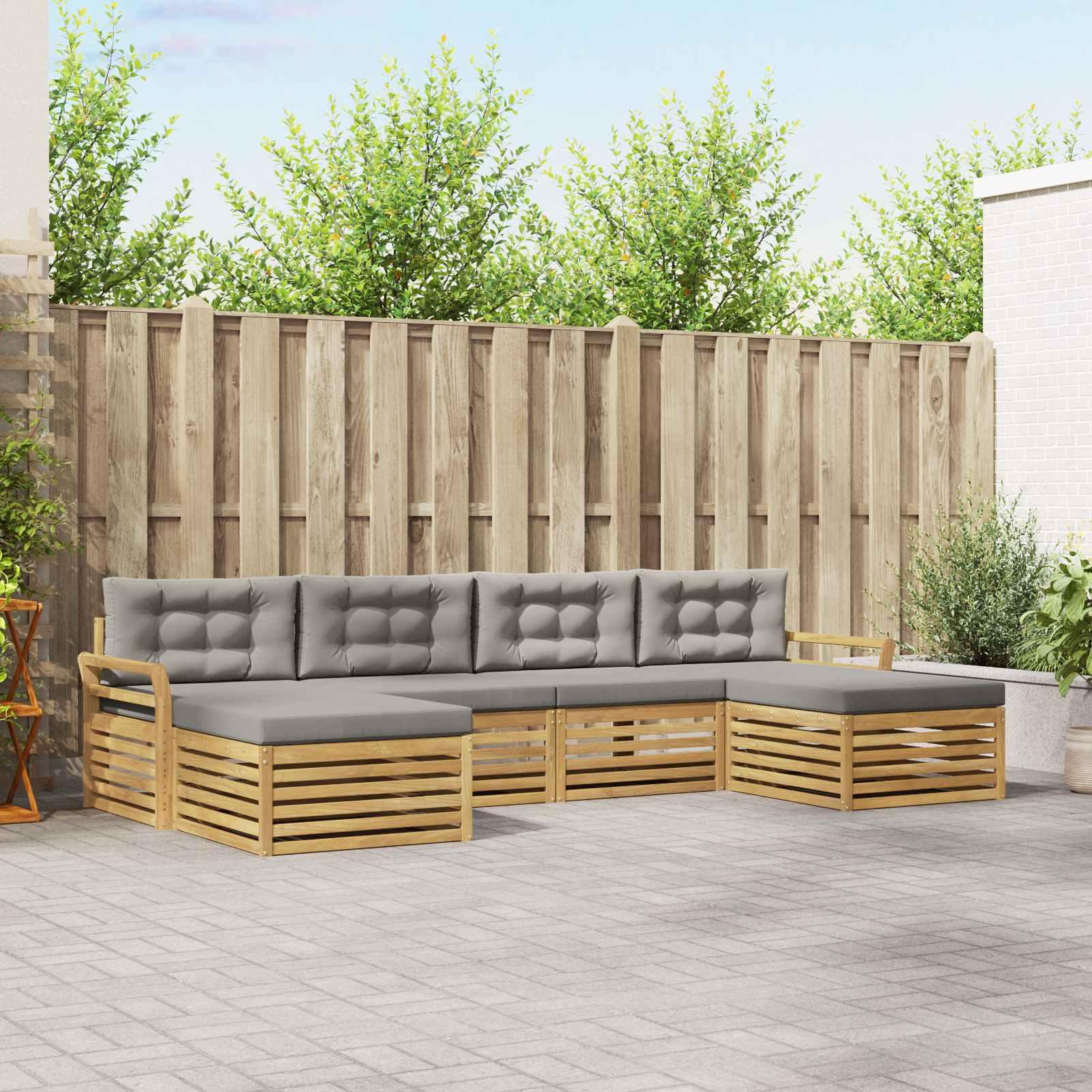Udendørs sofagruppe i massivt akacietræ - 6 dele, hvid/lysegrå, modulopbygget