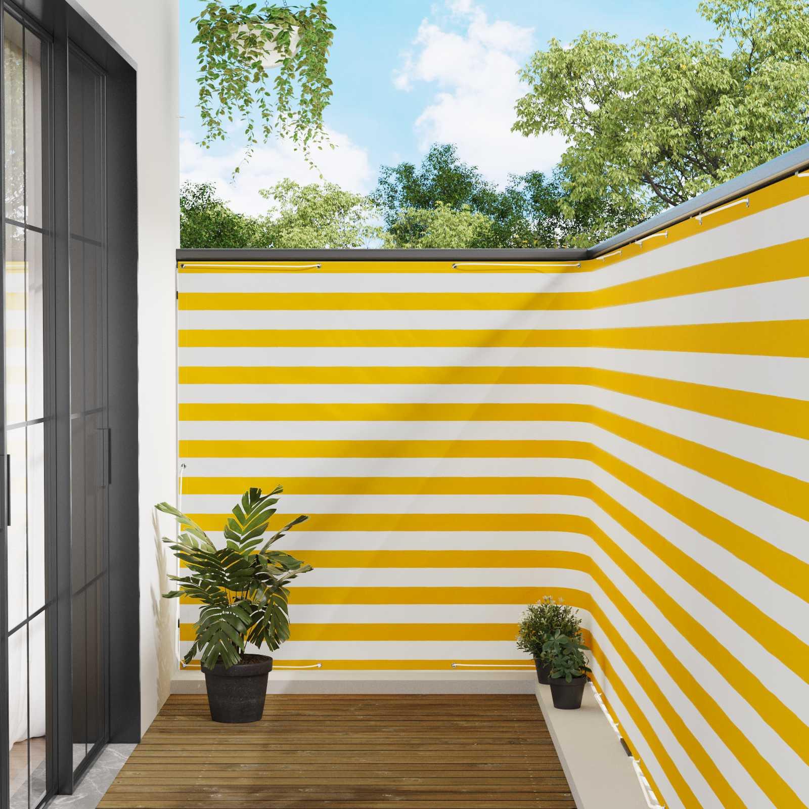 Balkon afskærmning 150 × 400 cm - stribet gul/hvid, stof med PU-belægning