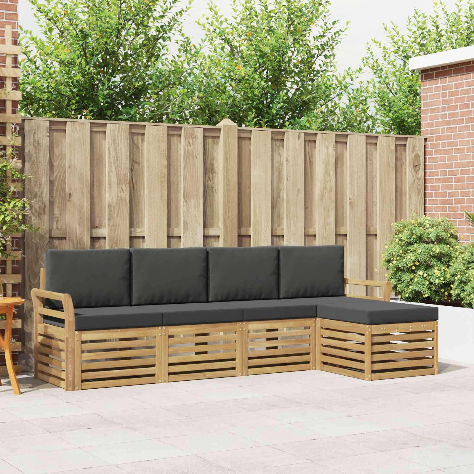 Udendørs sofagruppe - 5-personers modulsofa i akacietræ, hvid/antracit, 253 × 122,5 × 73 cm