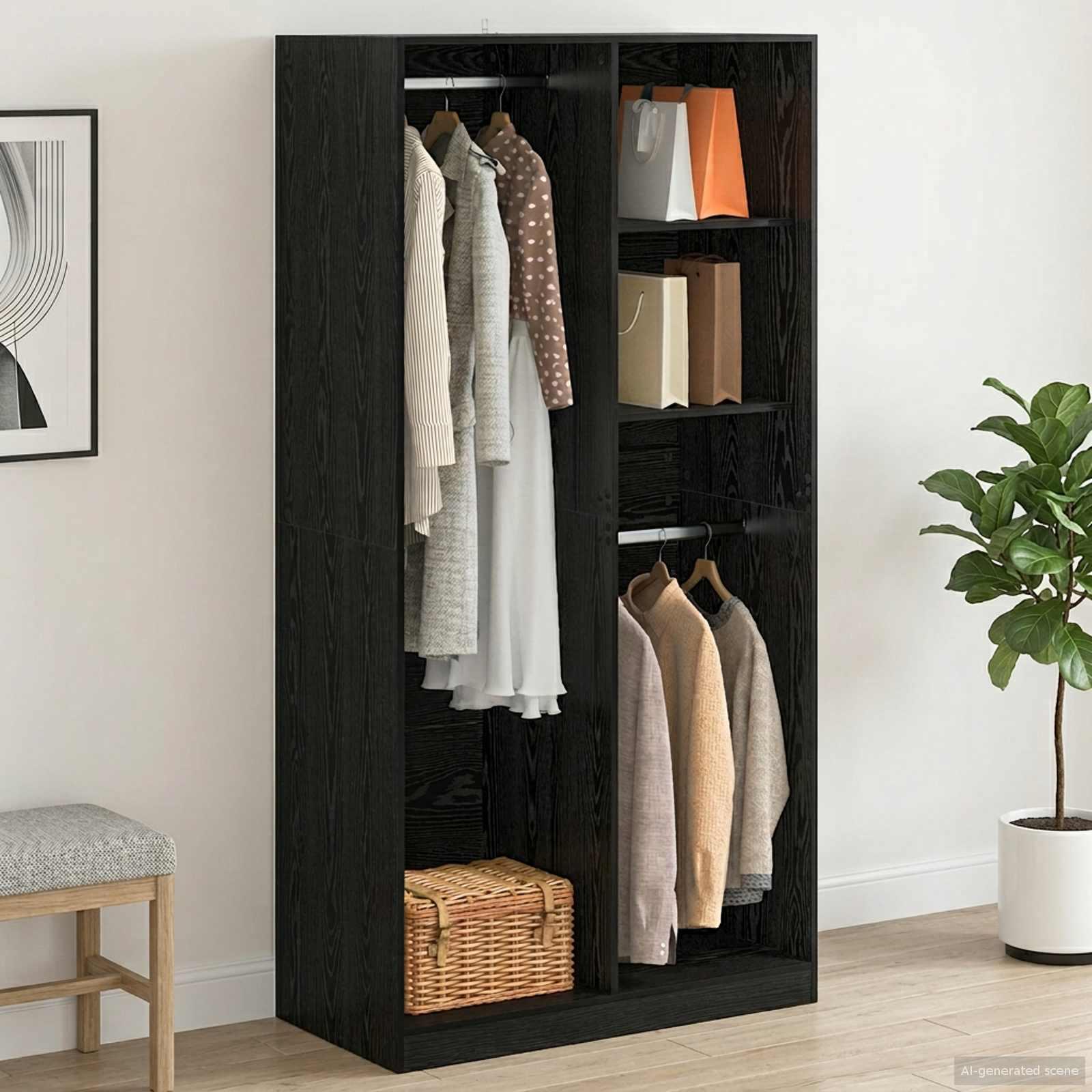Garderobeskab i sort eg 100 × 50 × 200 cm - konstrueret træ