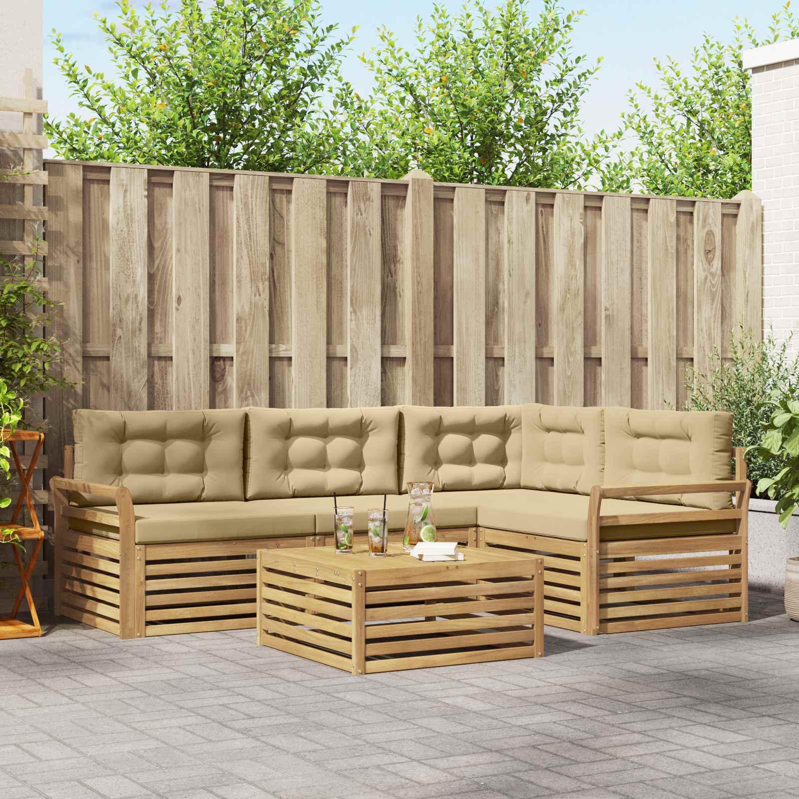 Udendørs sofagruppe i akacietræ - 5 dele, hvid/beige, 79 × 79 × 37 cm