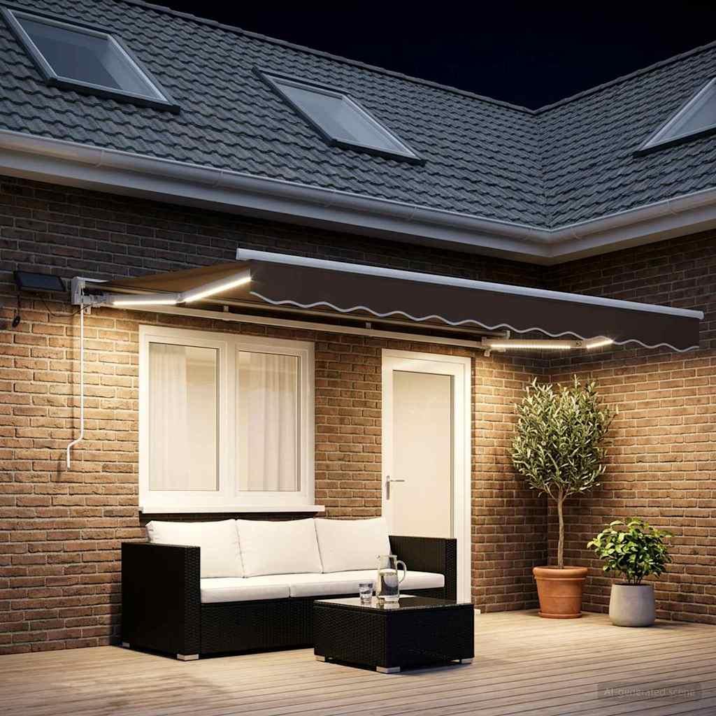 Manuel markise-ramme med LED-lys - gråbrun 4 x 2 m