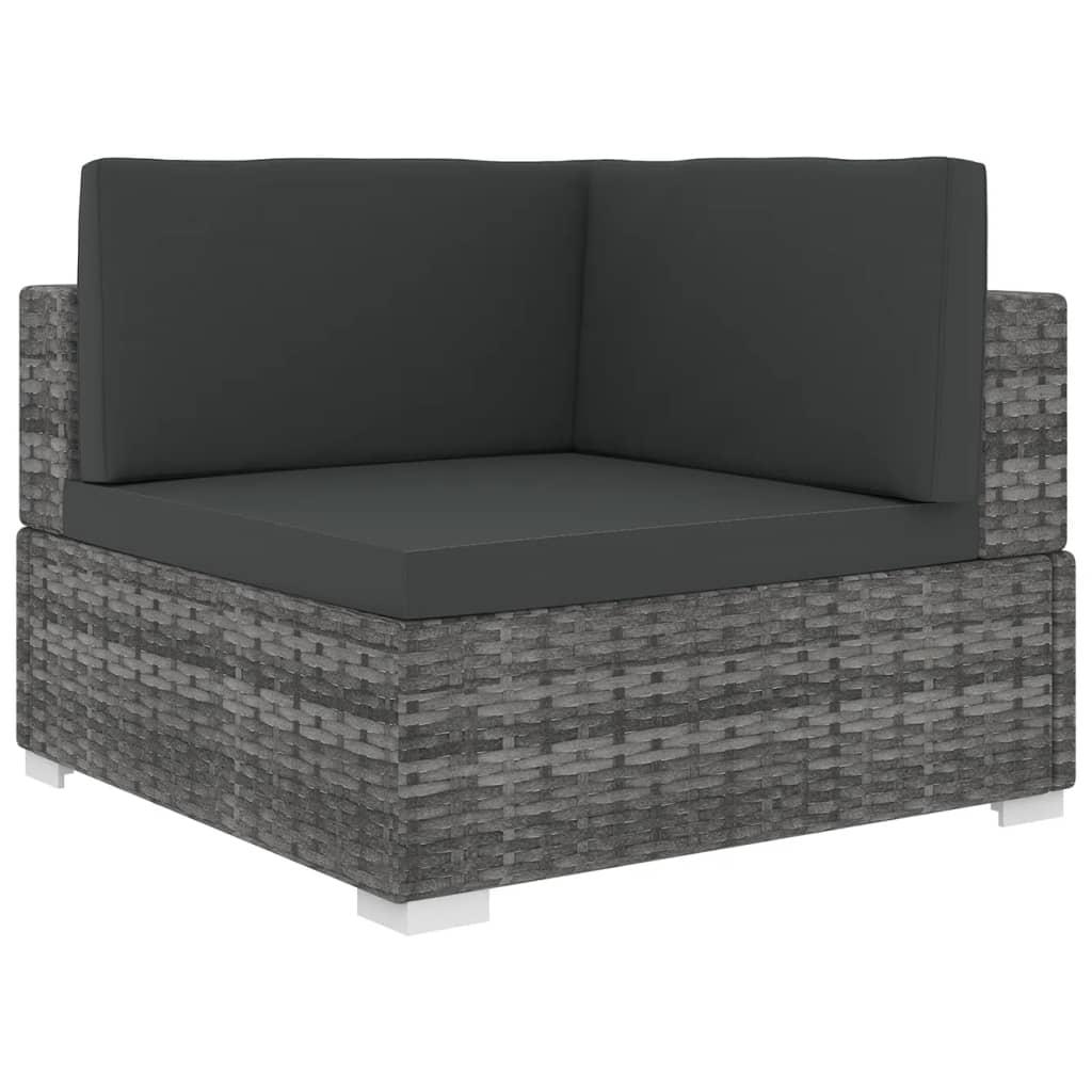 Hjørnemodul til havesofa med hynder - polyrattan, grå