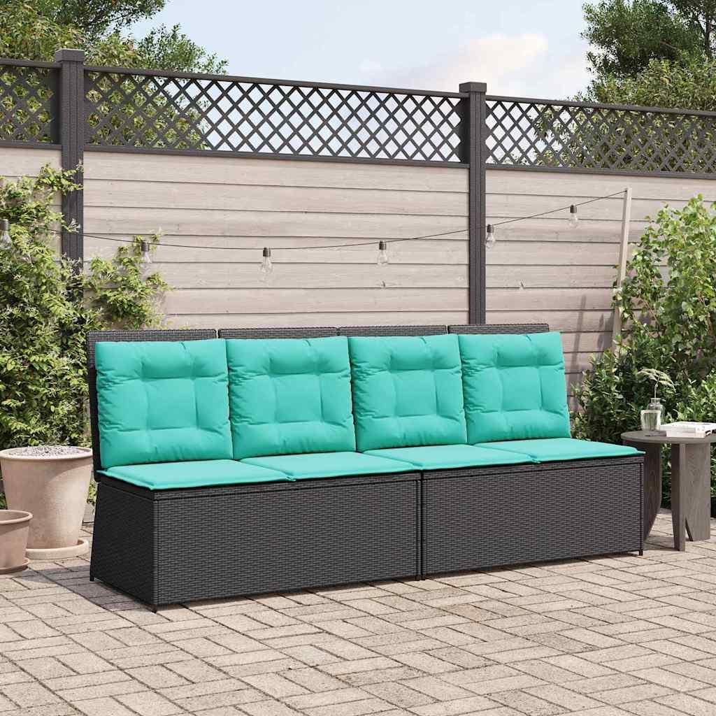 Havebænk i sort polyrattan - vippefunktion, 2-personers