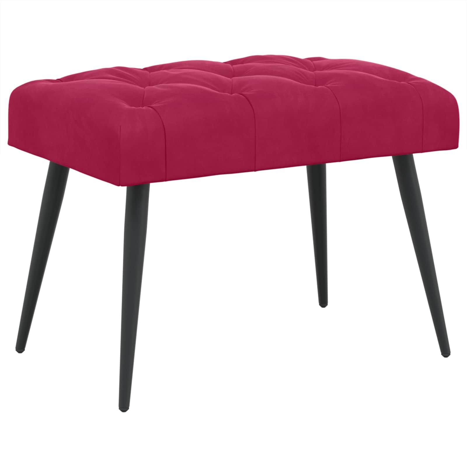 Bænk i fløjl med knap-tufting - vinrød, 60 × 40 × 45 cm
