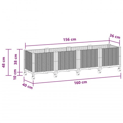Havekrukke med hjul - hvid plantekasse i PP 160 × 40 × 48 cm