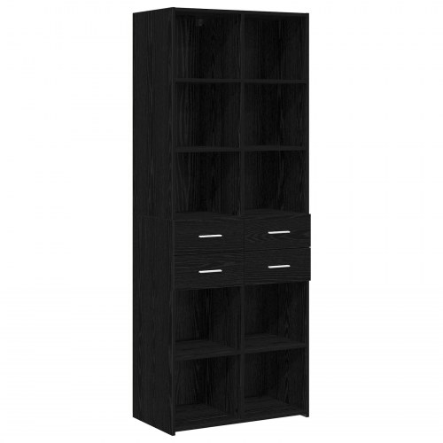 Bogreol i sort eg med skuffer - 30 × 42,4 × 185,2 cm