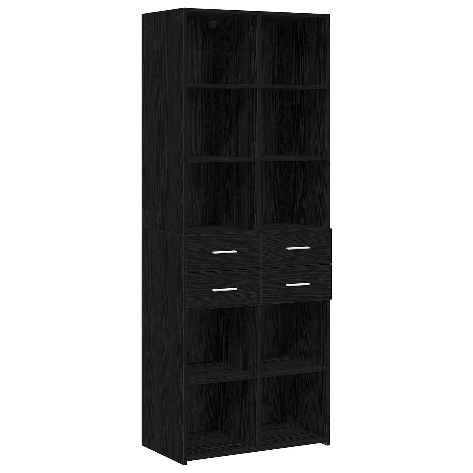 Bogreol i sort eg med skuffer - 30 × 42,4 × 185,2 cm