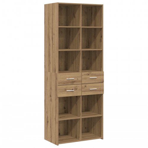 Bogreol i artisan-eg med skuffer - 30 × 42,4 × 185,2 cm