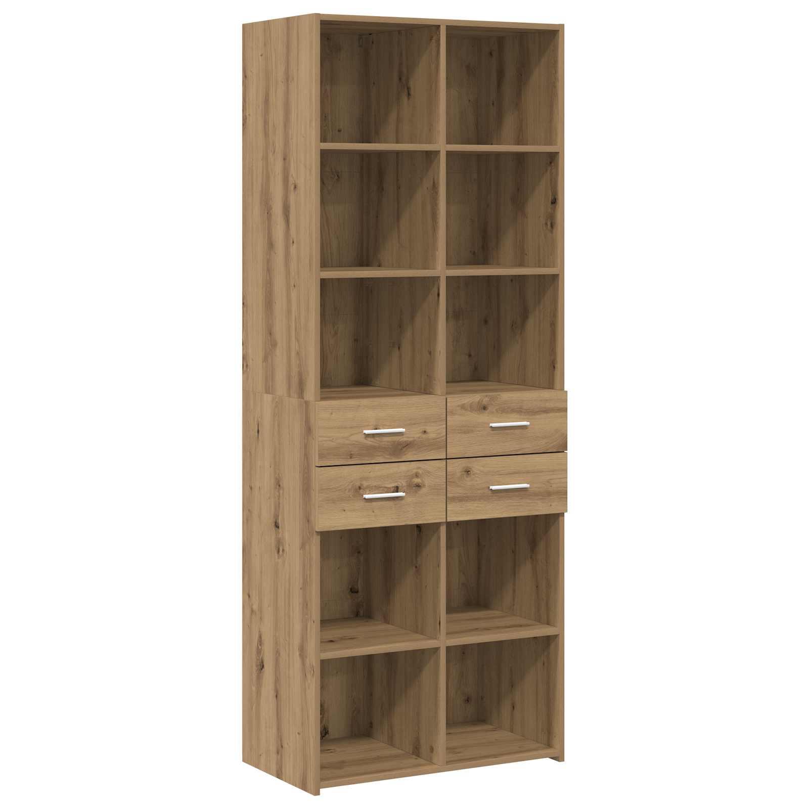 Bogreol i artisan-eg med skuffer - 30 × 42,4 × 185,2 cm