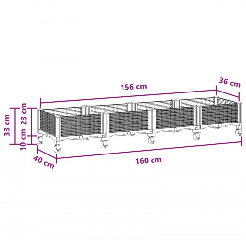 Havekrukke med hjul - sort PP 160 × 40 × 29 cm