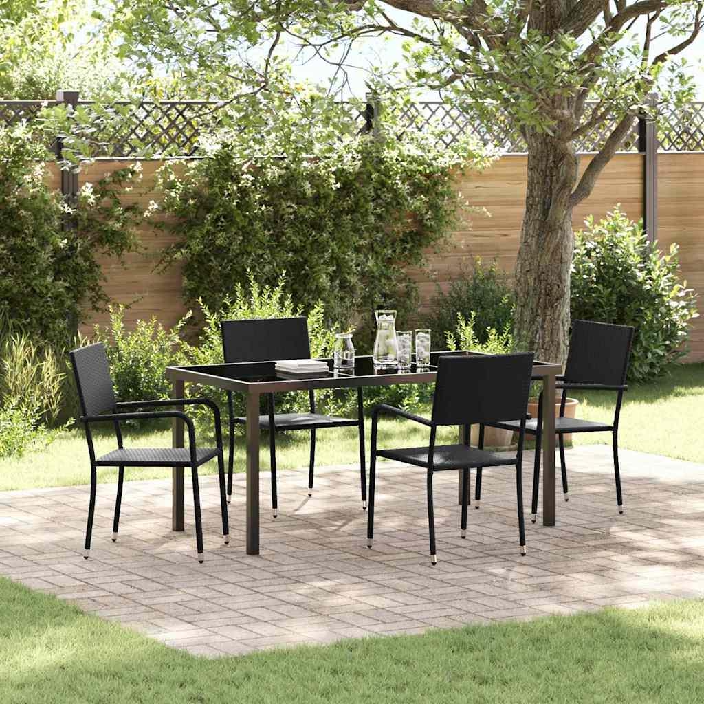 Have spisebordssæt med puder, 5 dele - sort polyrattan