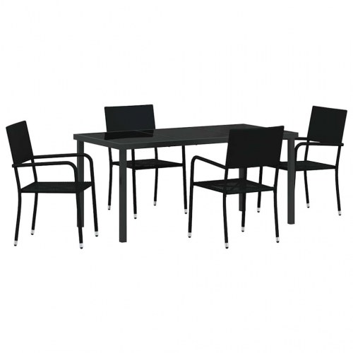 Have spisebordssæt med puder, 5 dele - sort polyrattan