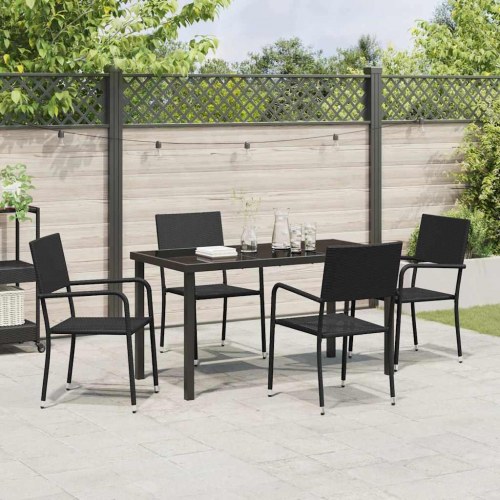 Have spisebordssæt med puder - 5 dele, sort polyrattan