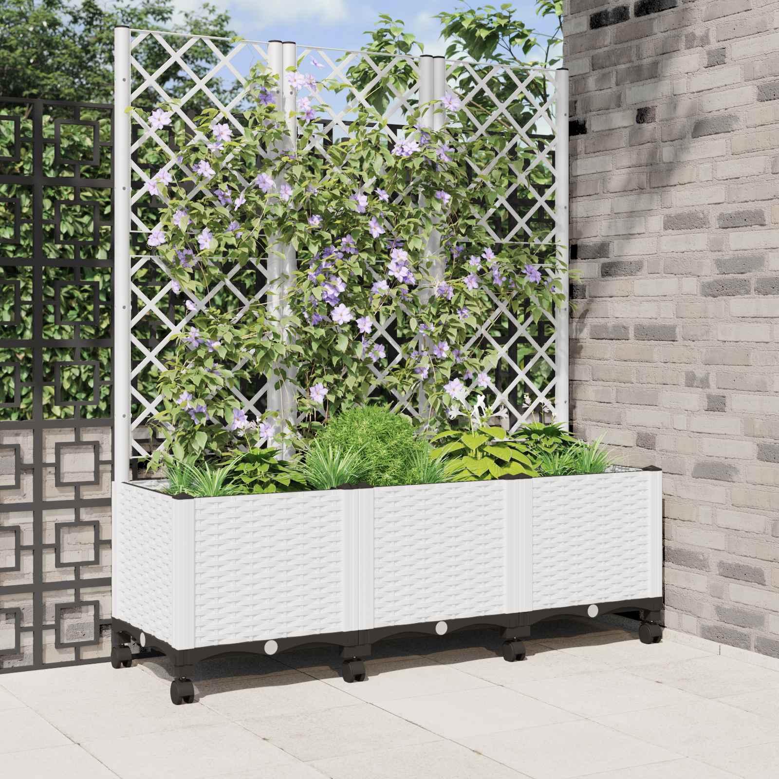 Haveplantekasse med espalier og hjul - hvid PP 120 × 40 × 146 cm