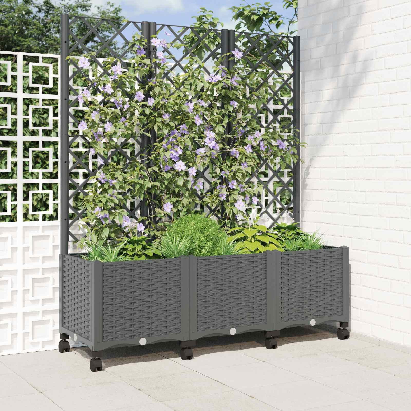 Haveplantekasse med espalier og hjul - lysegrå 120 × 40 × 146 cm