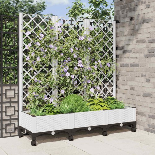 Haveplantekasse med espalier og hjul - hvid 120 × 40 × 131,5 cm