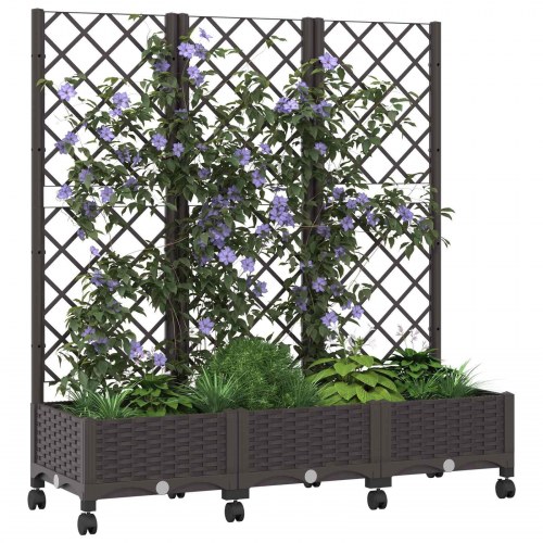 Haveplantekasse med espalier og hjul - brun 120 × 40 × 131,5 cm