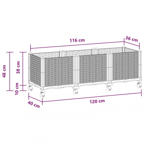 Havekrukke med hjul - lysegrå 120 × 40 × 48 cm i PP