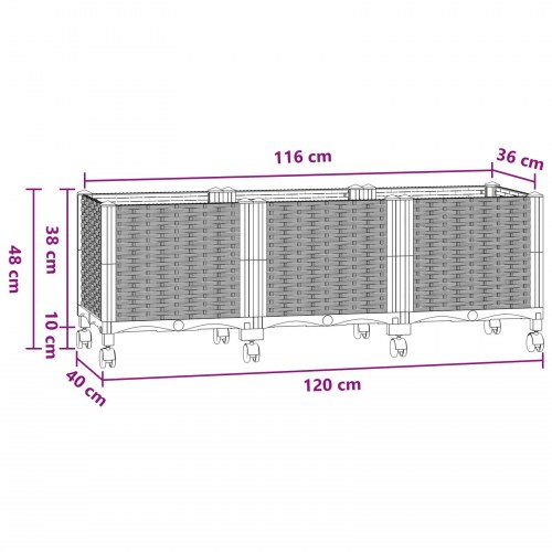 Havekrukke med hjul - blågrå 120 × 40 × 48 cm i PP