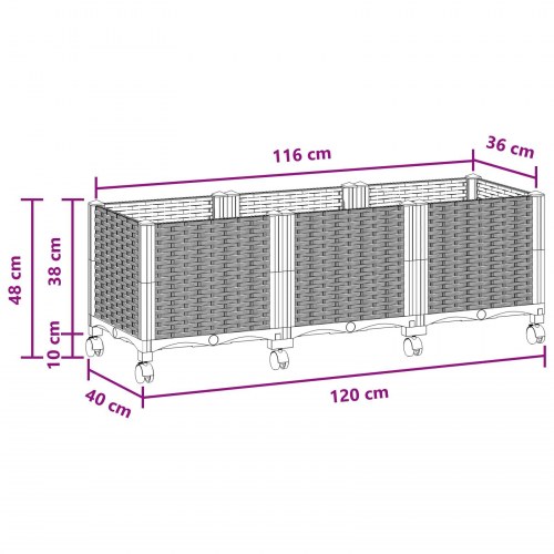 Havekrukke på hjul - sort plantekasse i PP 120 × 40 × 44 cm
