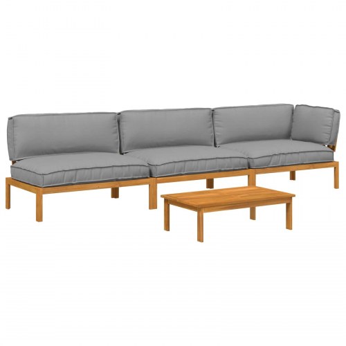 Loungesæt i massivt akacietræ med grå puder - modulært sofa sæt, 4 dele